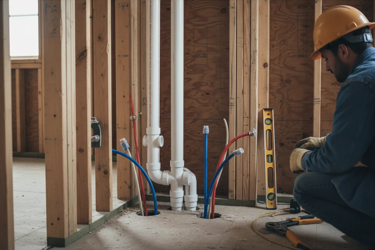 Drain and supply rough-in during Sump Pump Repair in Angelus Oaks