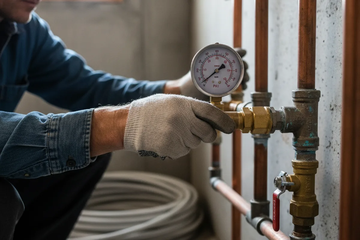 Pressure testing a repaired line during Water Line Repair in Angelus Oaks